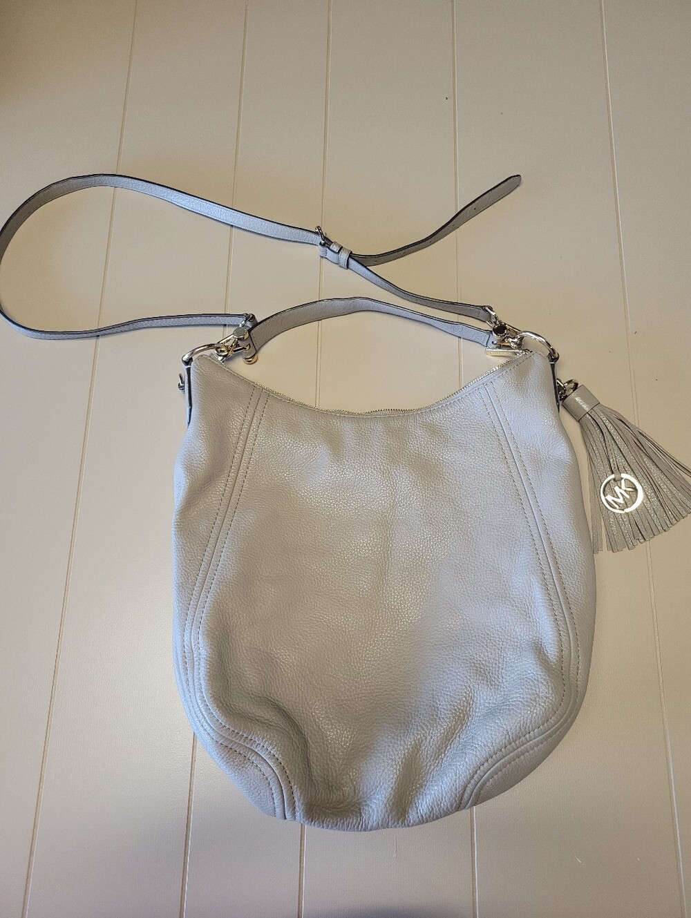 Michael Kors Light Gray Leather Tassel Crossbody Bag